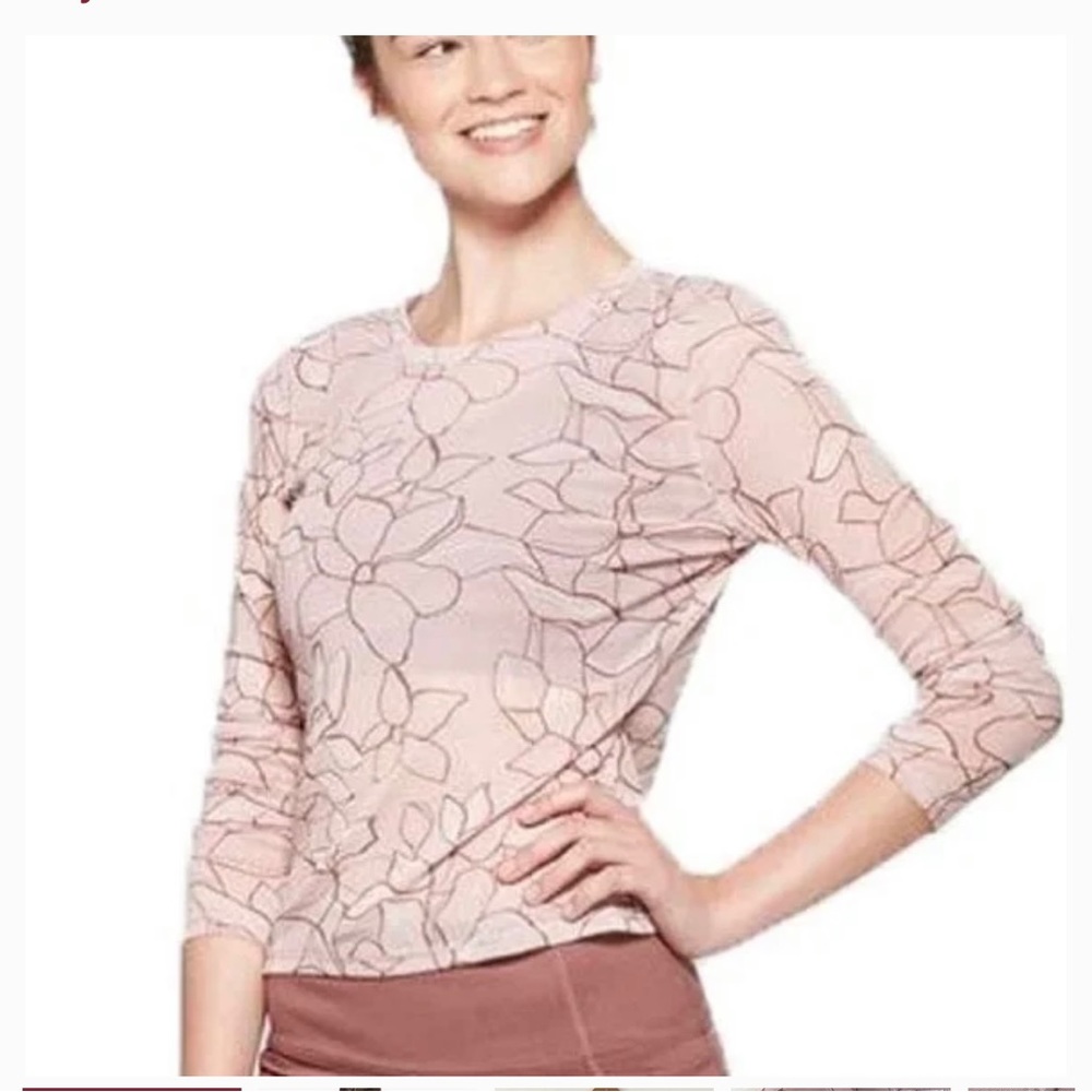 JoyLab Women Size XL Pink Floral Mesh Long Sleeve Athletic Workout Top NEW